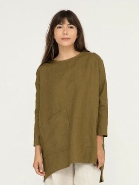Elizabeth Suzann Harper sz OS Long Sleeve TunicTop 100%‎ Linen green